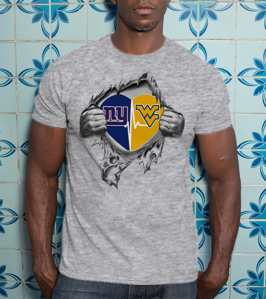 New York Giants West Virginia Mountaineers Heart T-Shirt