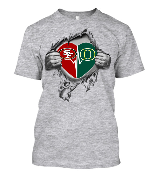 49ers Ducks Heart Design Featuring Iconic Logos T-Shirt