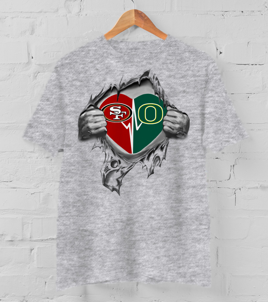 49ers Ducks Heart Design Featuring Iconic Logos T-Shirt