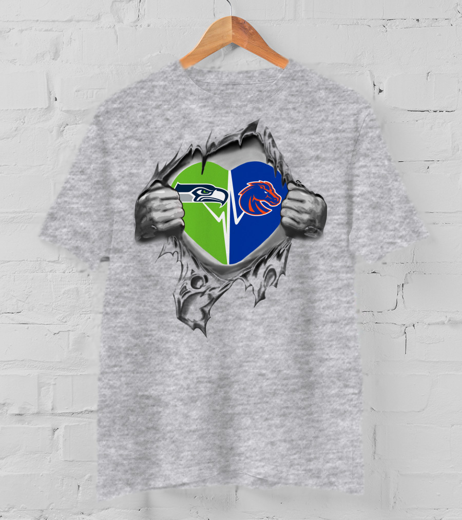 Seahawks Boise State Broncos Heart Design Fan Spirit T-Shirt