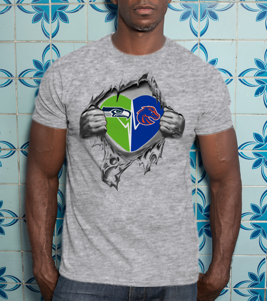 Seahawks Boise State Broncos Heart Design Fan Spirit T-Shirt