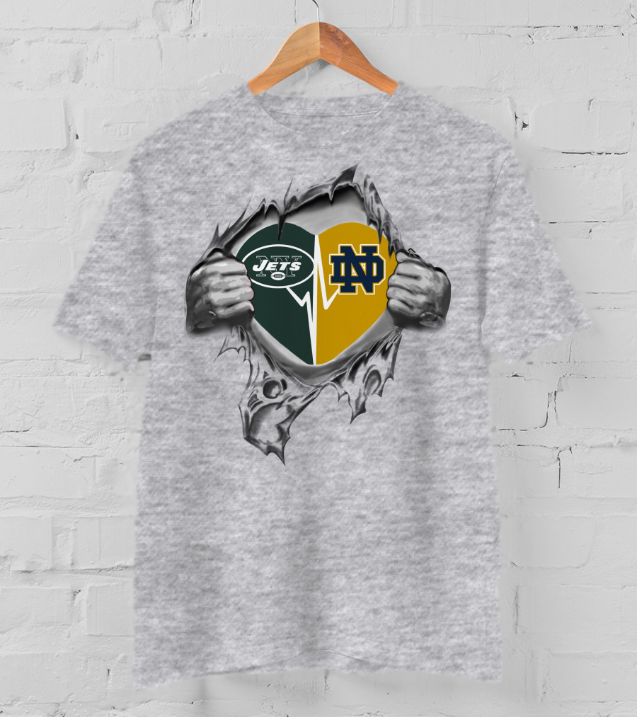 Jets Notre Dame Heart Rip T-Shirt