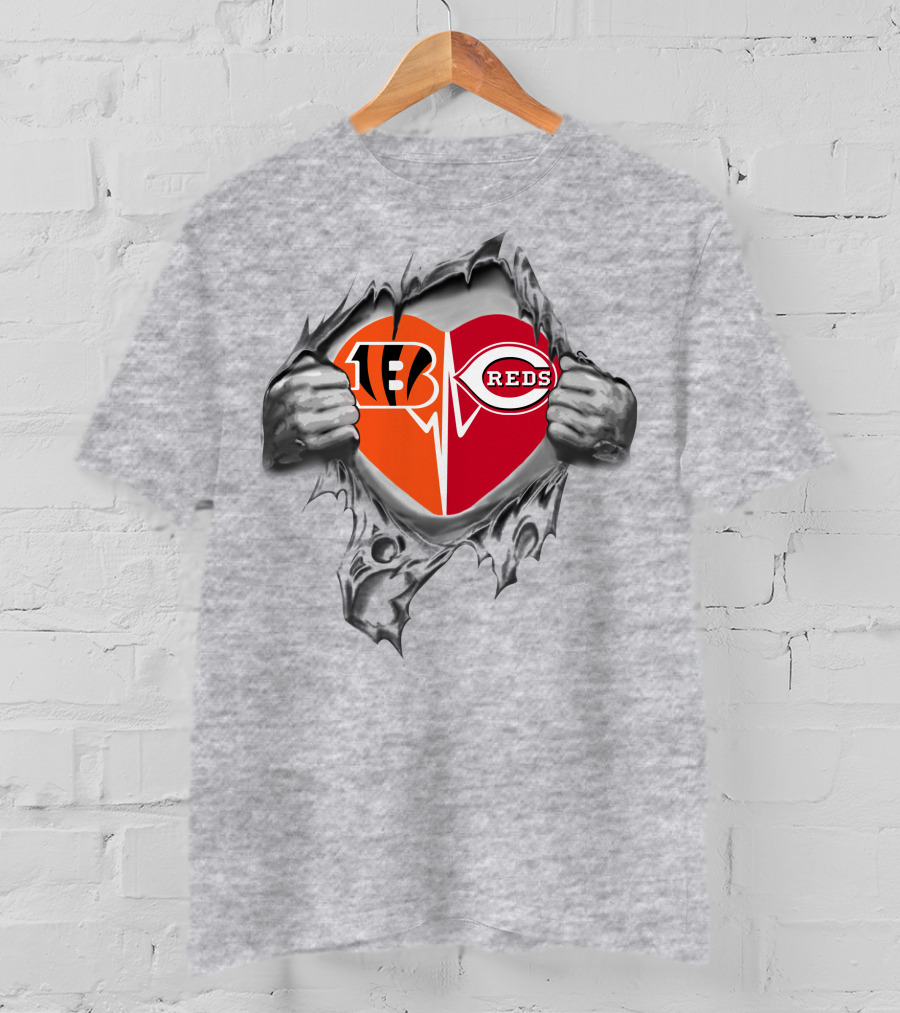 Cincinnati Bengals Reds Logo Heart Combination T-Shirt