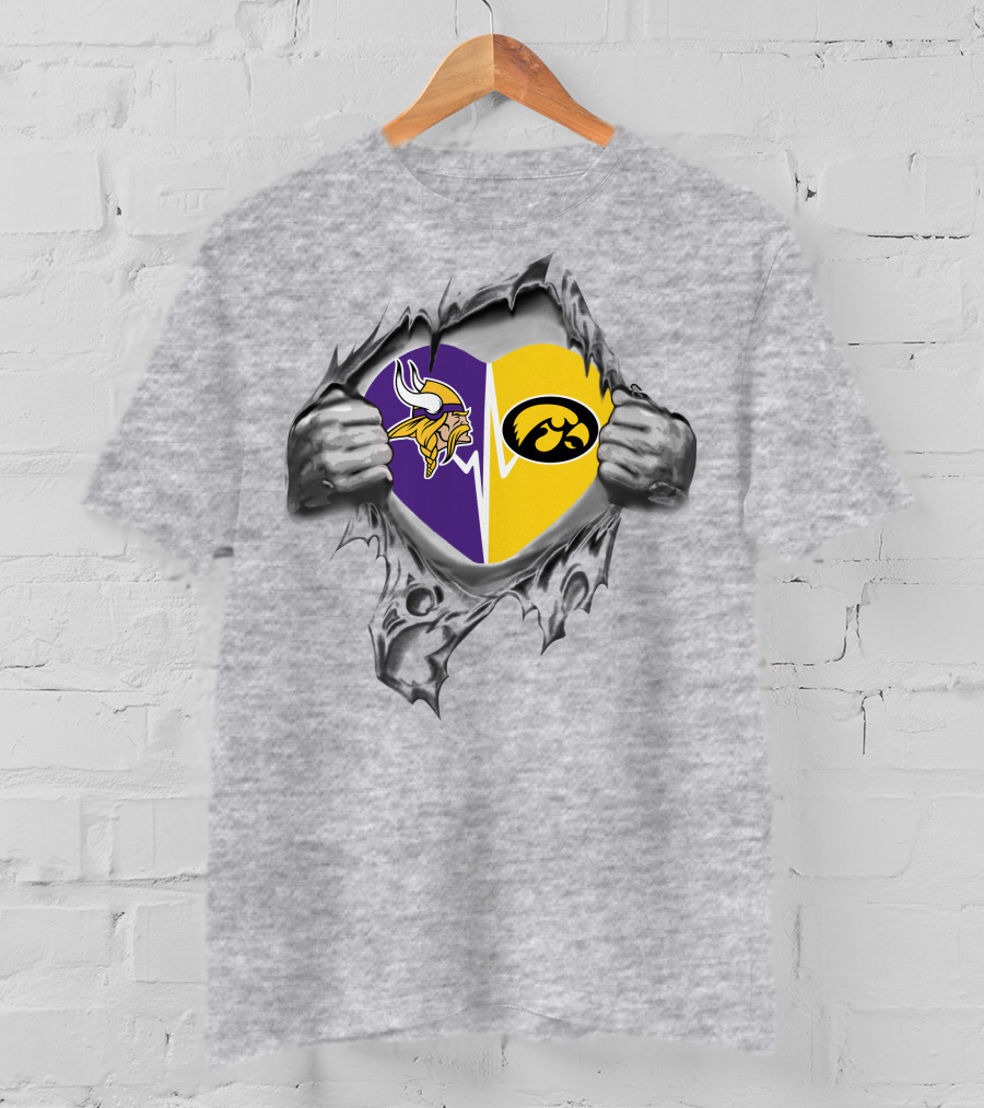 Vikings Hawks Heart Torn Split Loyalty Iowa Team Spirit T-Shirt