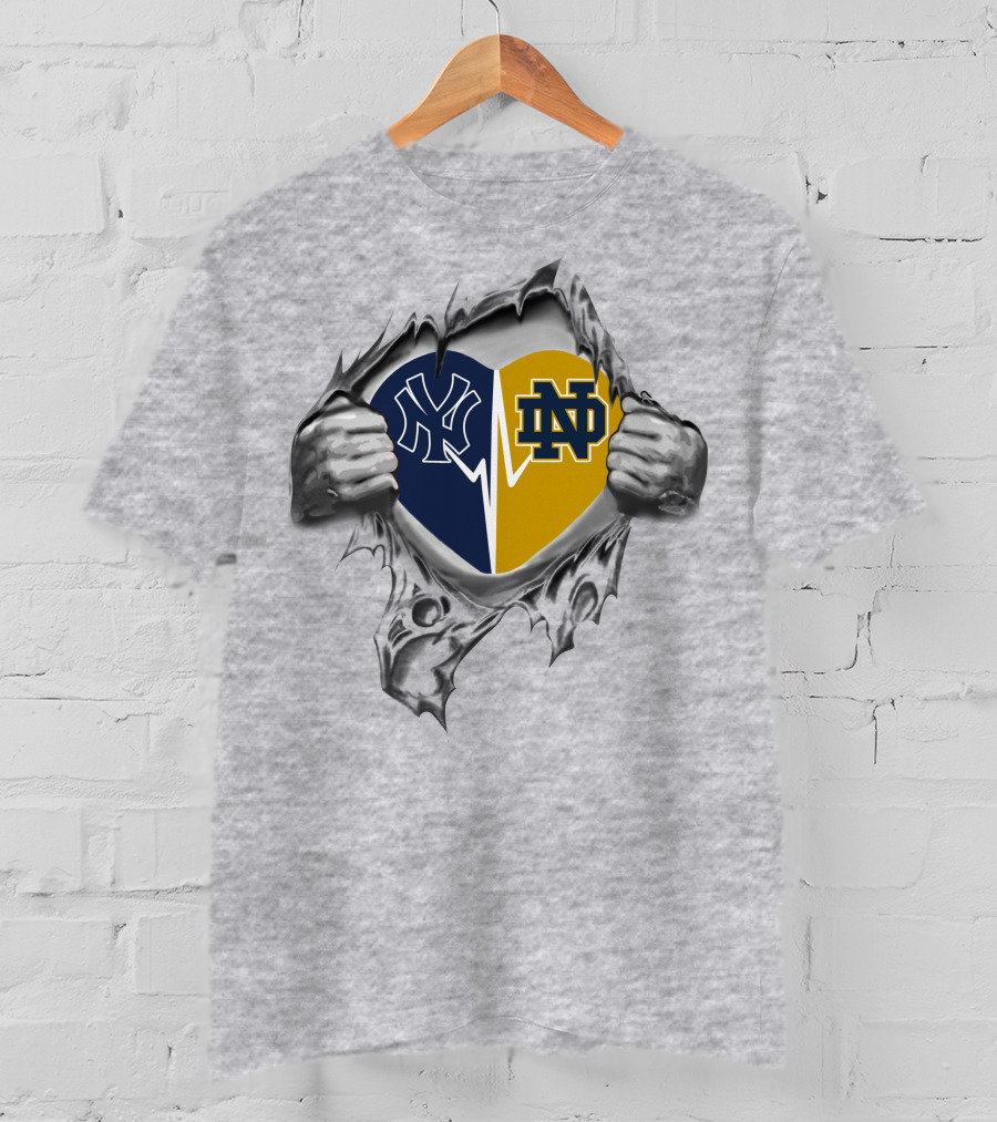 Yankees Notre Dame Heart Logo Tear T-Shirt