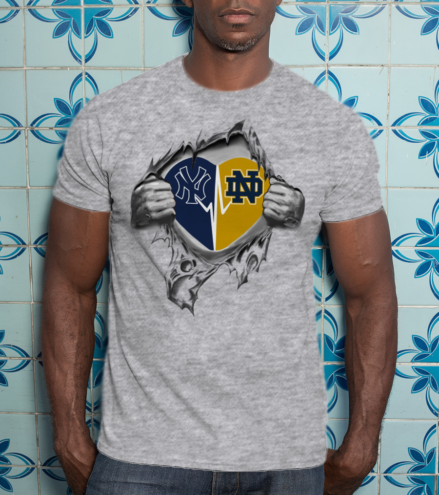 Yankees Notre Dame Heart Logo Tear T-Shirt