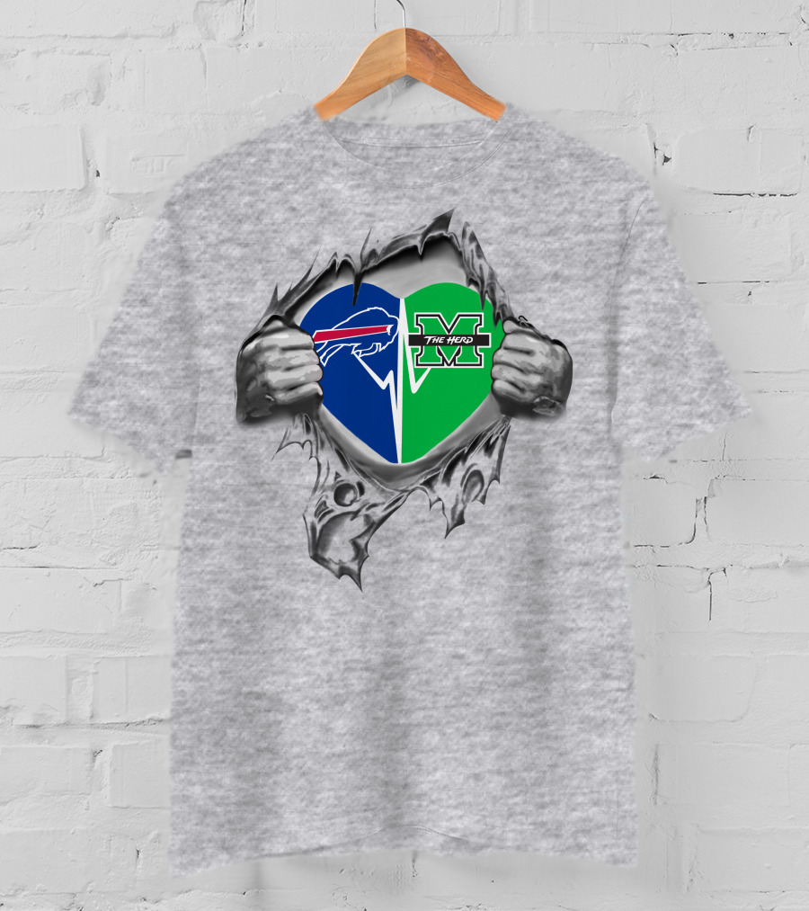 Bills Marshall Thundering Herd Heart Buffalo Bills Logo The Herd M T-Shirt