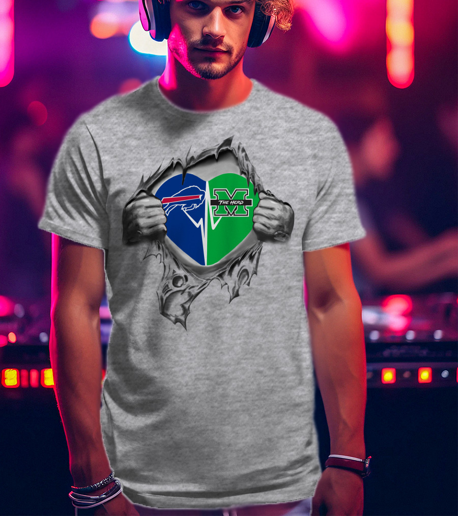 Bills Marshall Thundering Herd Heart Buffalo Bills Logo The Herd M T-Shirt