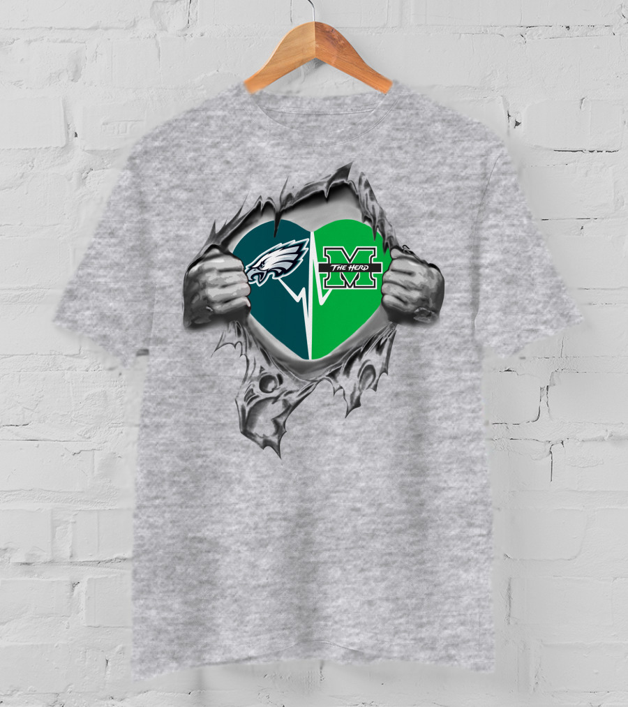 Eagles Marshall Thundering Herd Heart Logo Burst T-Shirt