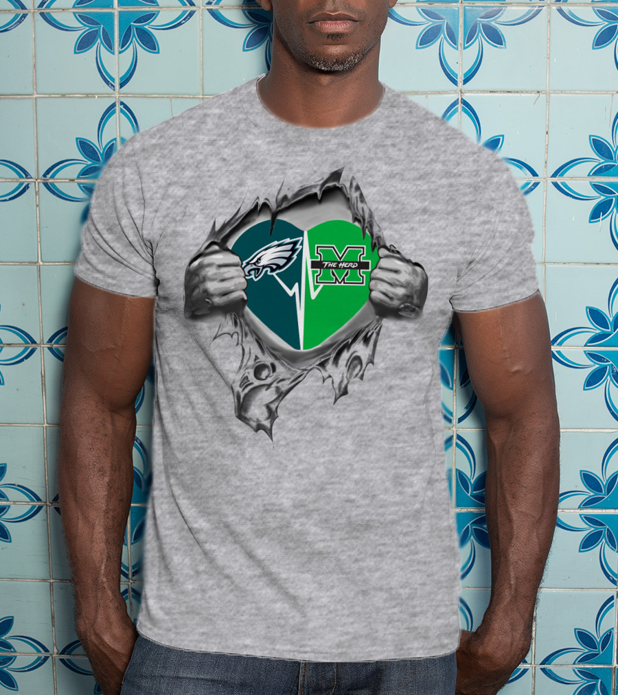 Eagles Marshall Thundering Herd Heart Logo Burst T-Shirt
