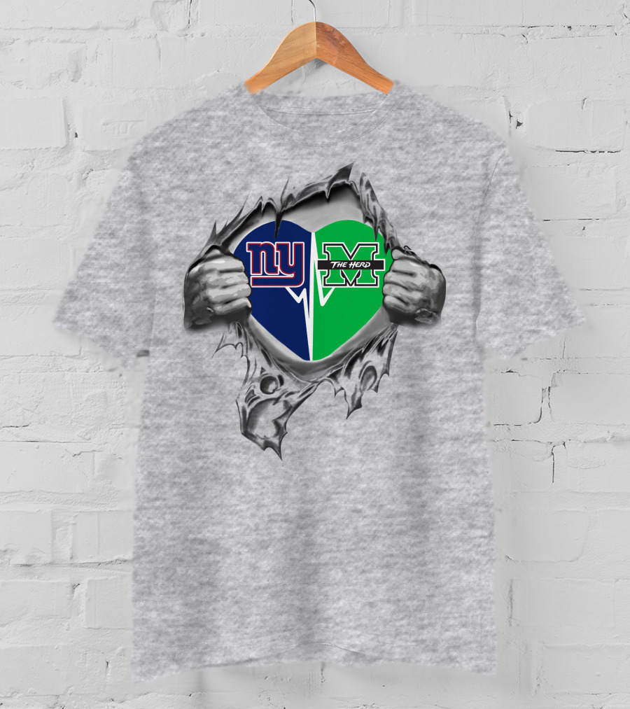 Giants And Marshall Thundering Herd Heart T-Shirt
