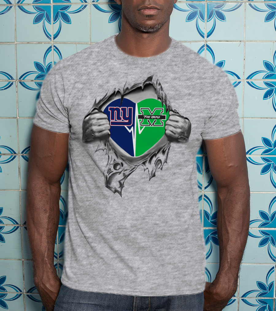 Giants And Marshall Thundering Herd Heart T-Shirt