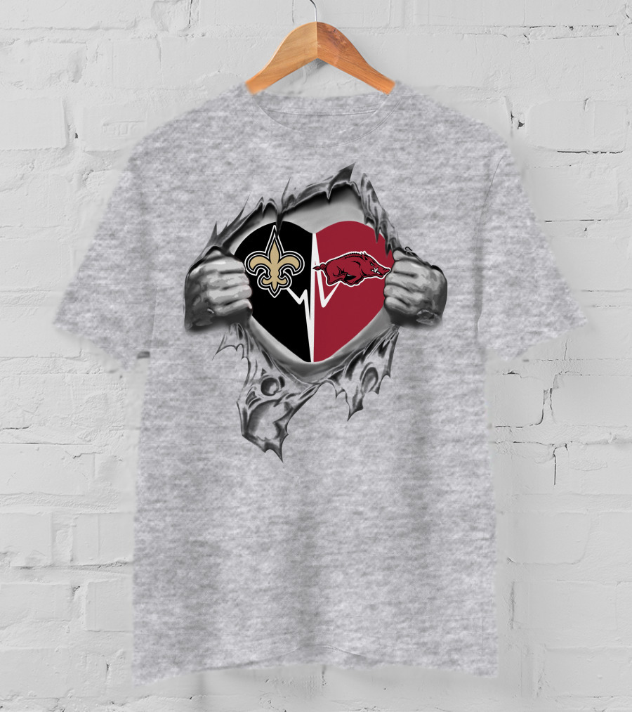 Saints Arkansas Razorbacks Dual Heart T-Shirt