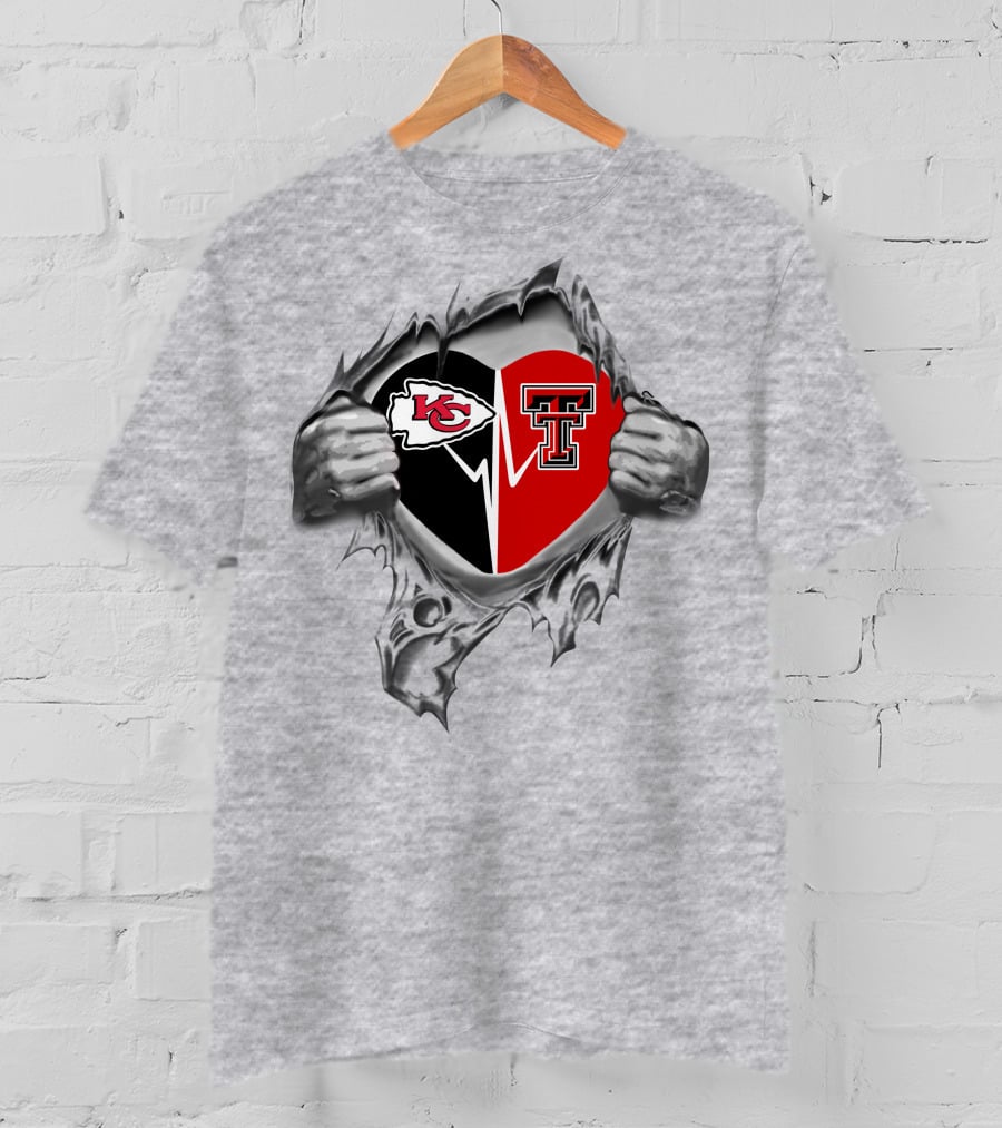 Chiefs Texas Tech Heart With Torn Silver Hand T-Shirt
