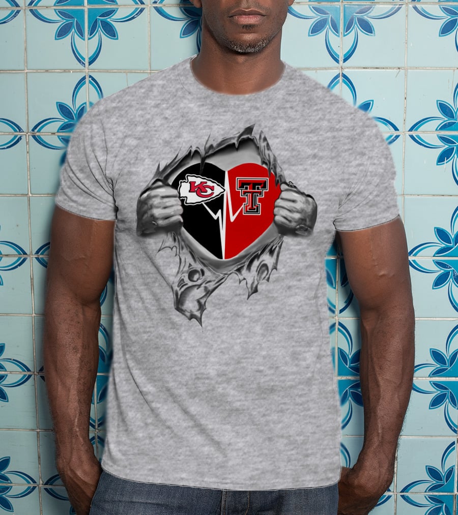Chiefs Texas Tech Heart With Torn Silver Hand T-Shirt