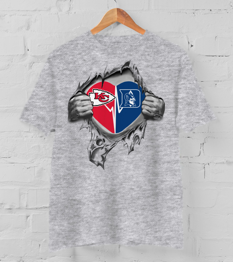 Kansas City Chiefs Duke Blue Devils Heart Teared T-Shirt