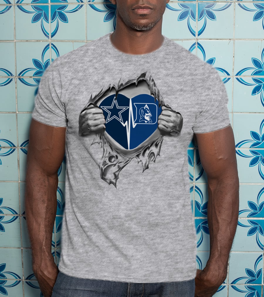 Cowboys Star Duke Blue Devils Heart Torn Fabric T-Shirt