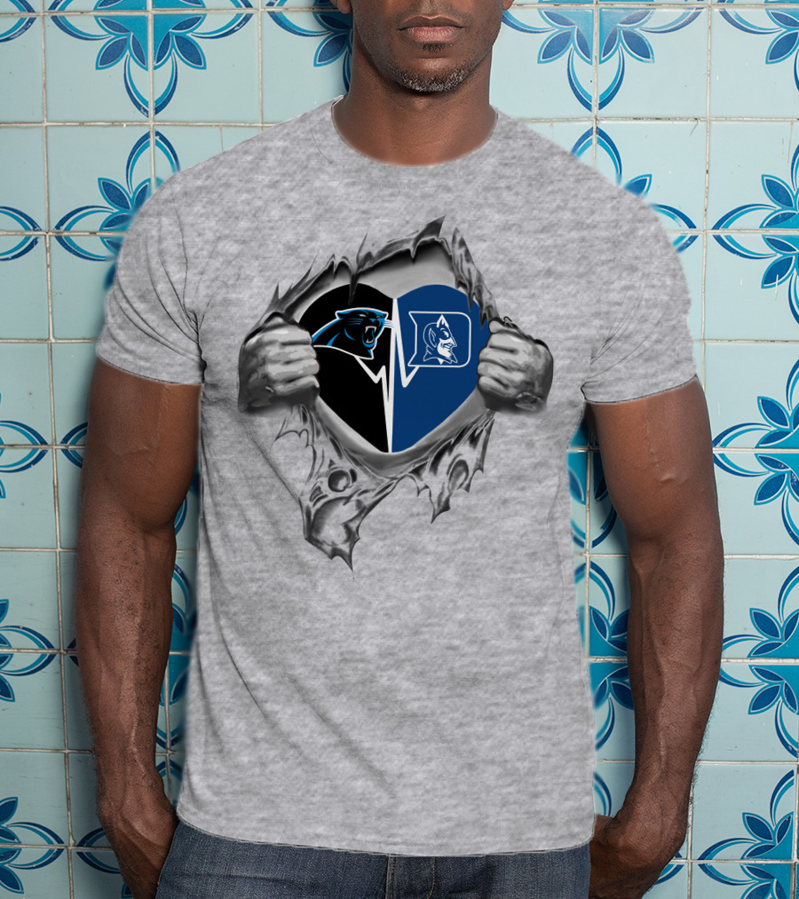 Carolina Panthers Duke Blue Devils Heartbeat Connection T-Shirt