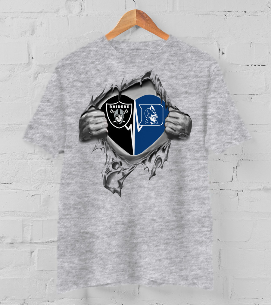 Raiders And Duke Blue Devils Heart Torn T-Shirt