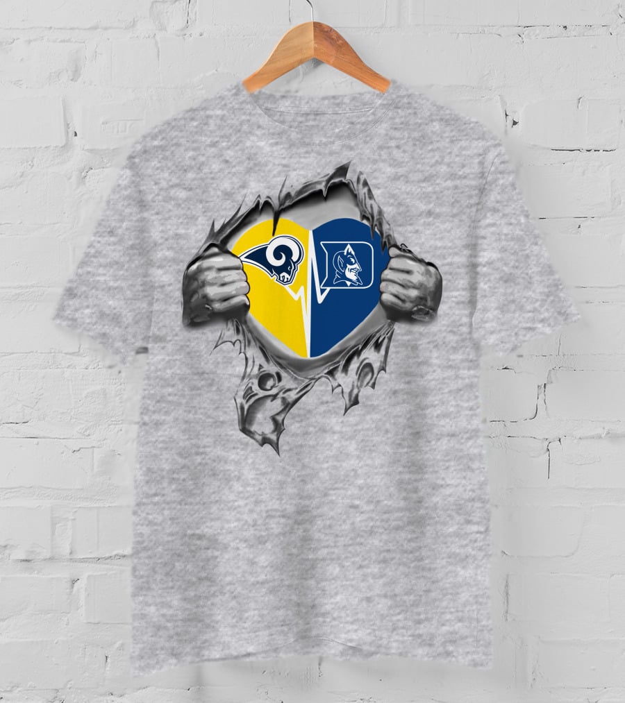 Rams And Duke Blue Devils Heart Torn Open Reveal T-Shirt