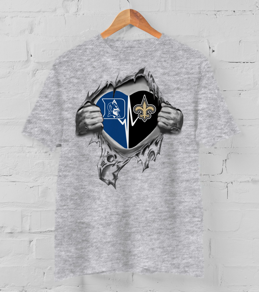 Saints Fleur-De-Lis Duke Blue Devil Heart T-Shirt