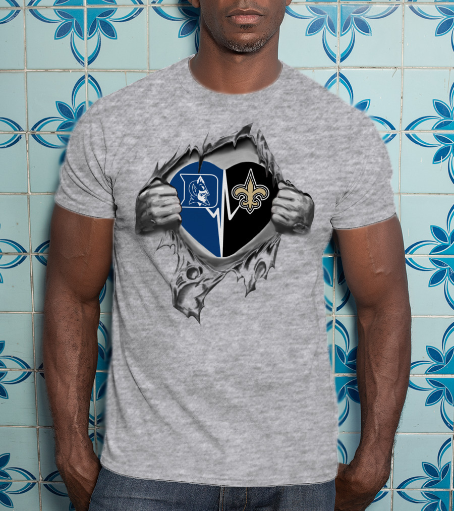 Saints Fleur-De-Lis Duke Blue Devil Heart T-Shirt
