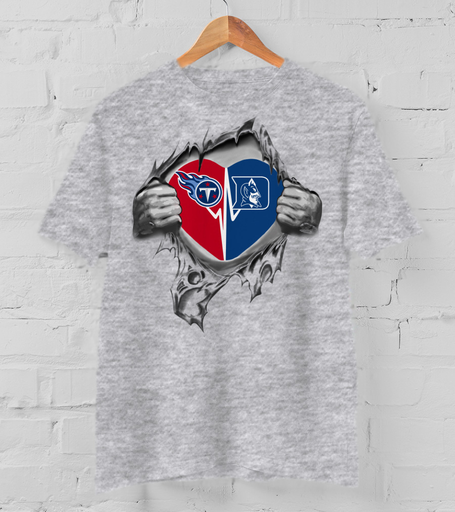 Titans Duke Heart Graphic With Logos And Torn Metal T-Shirt