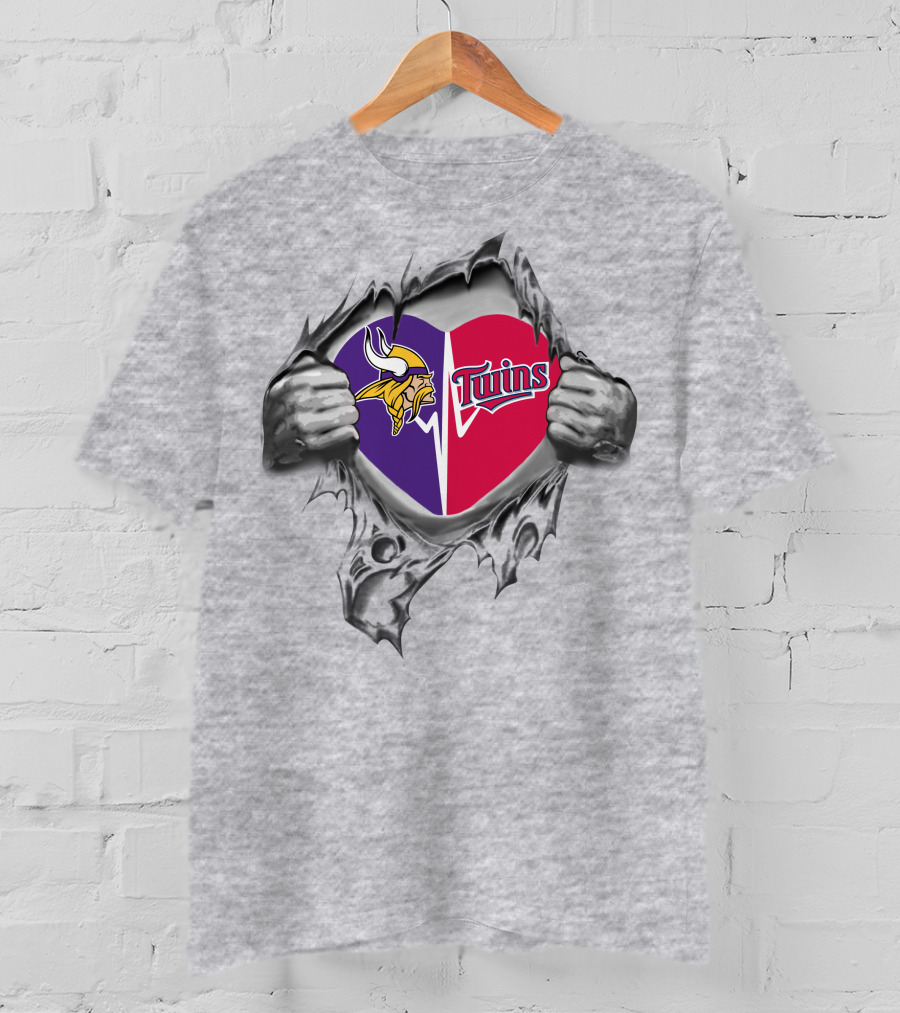Vikings Twins Heart Split Loyalty Fan Pride T-Shirt