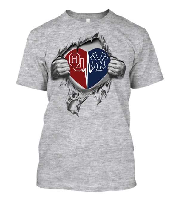 Ou Yankees Heart Split Pride T-Shirt