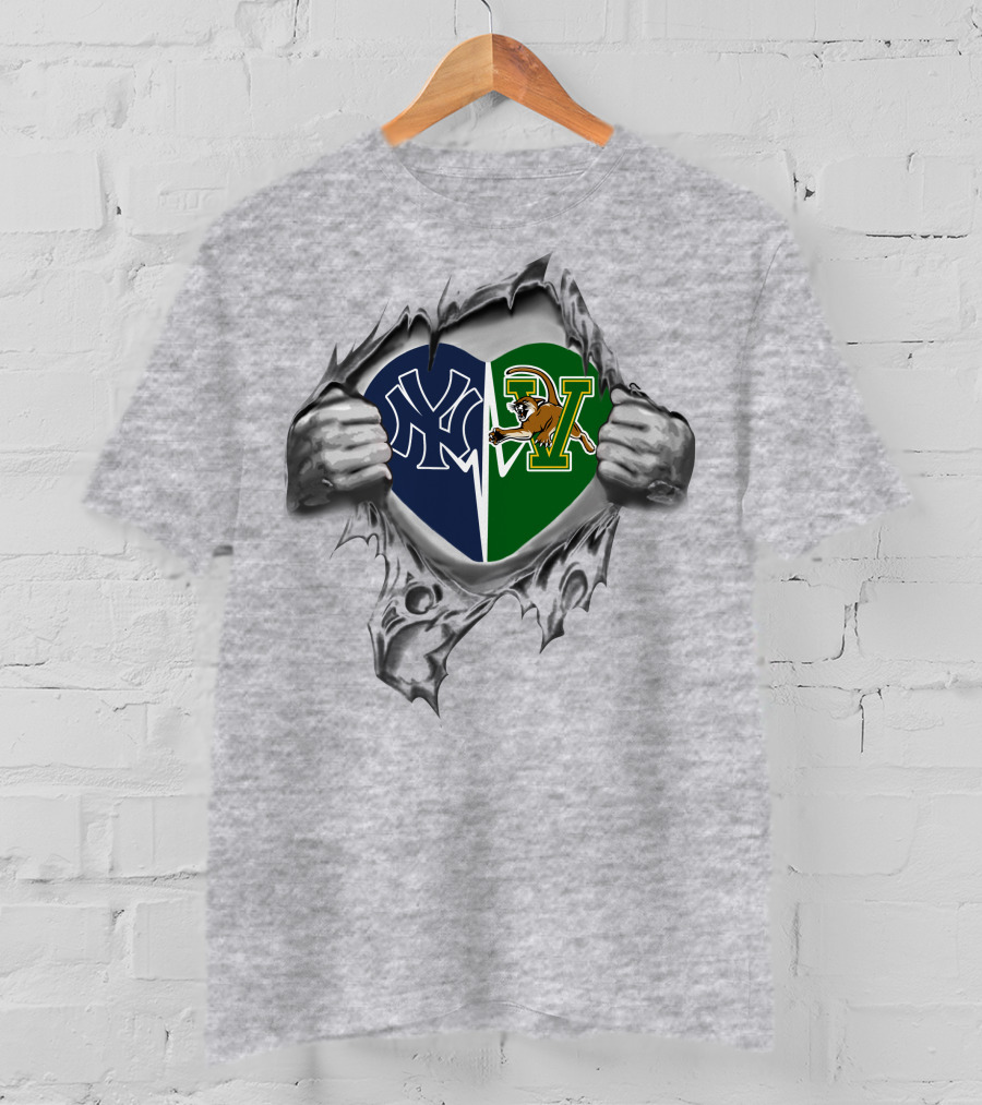 Yankees Vermont Catamounts Heart Logo Fusion T-Shirt