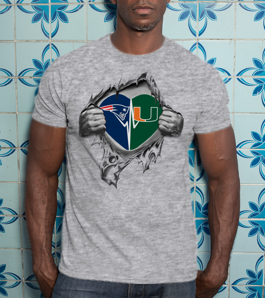 Patriots Miami Hurricanes Heart Symbol Split T-Shirt