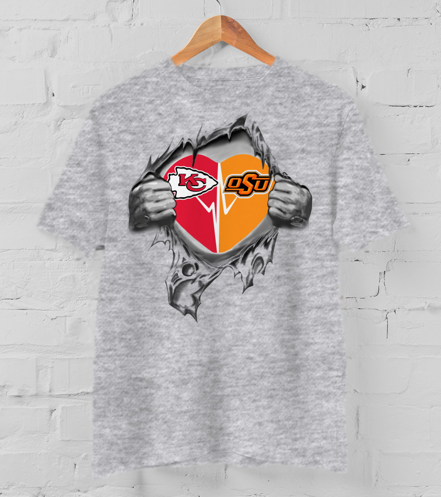 Chiefs Osu Heart Torn Open With Logos T-Shirt
