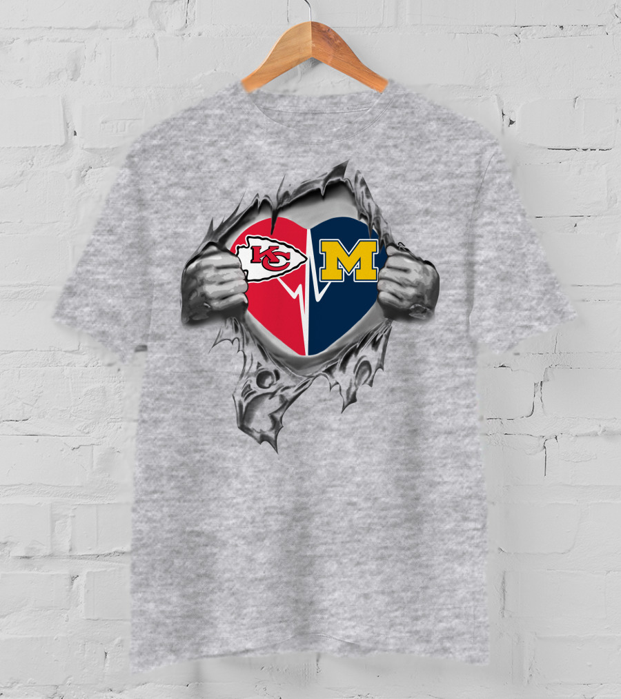 Kansas City Chiefs And Michigan Wolverines Heart In My Heart T-Shirt