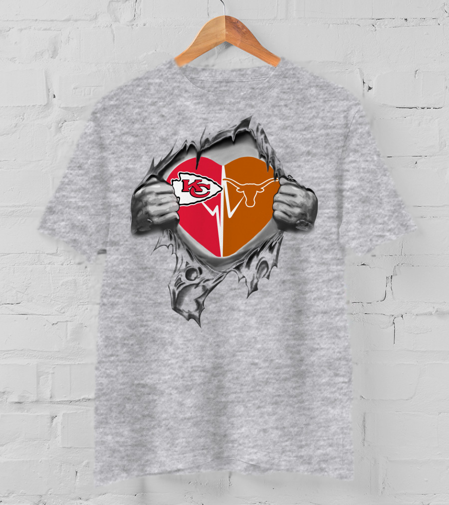 Chiefs Longhorns Heart Logo Football Fan Pride T-Shirt
