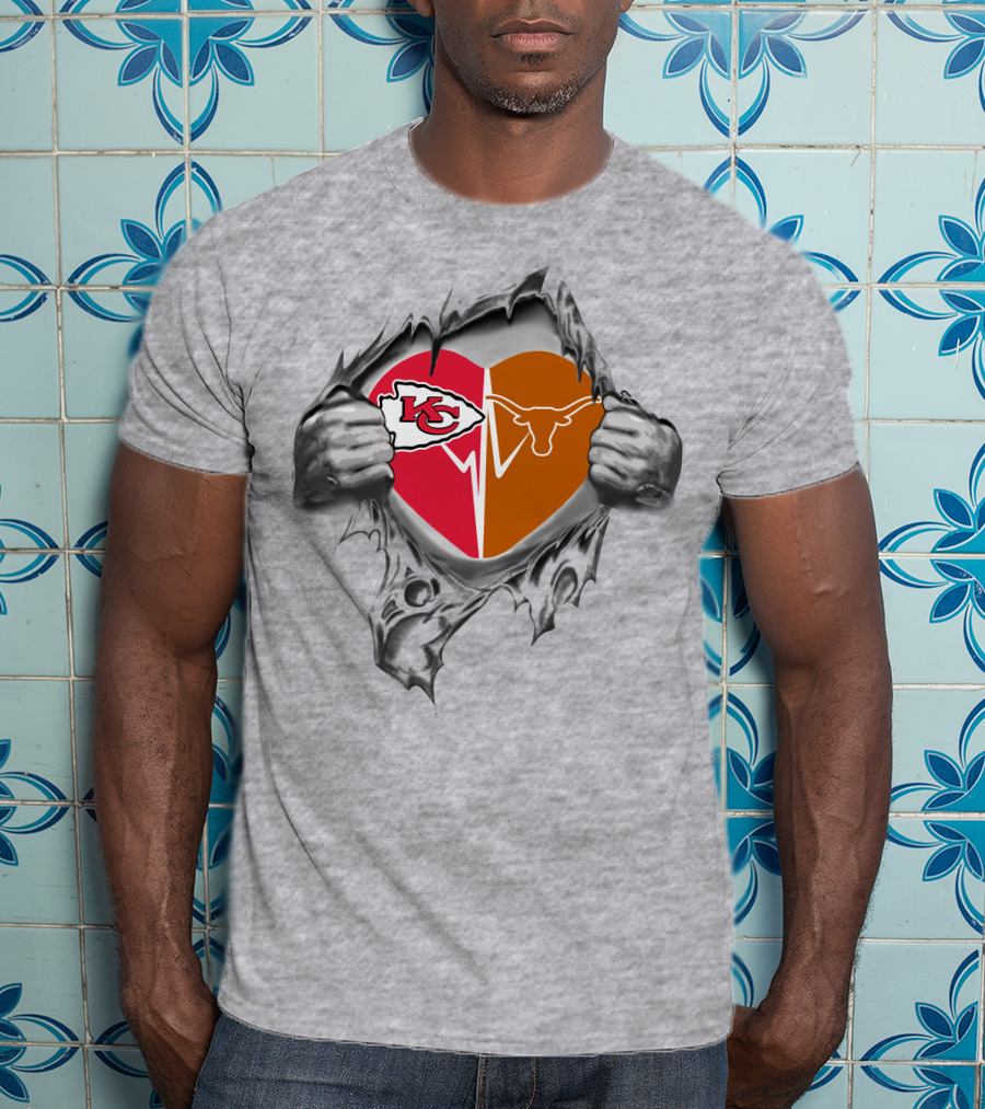 Chiefs Longhorns Heart Logo Football Fan Pride T-Shirt