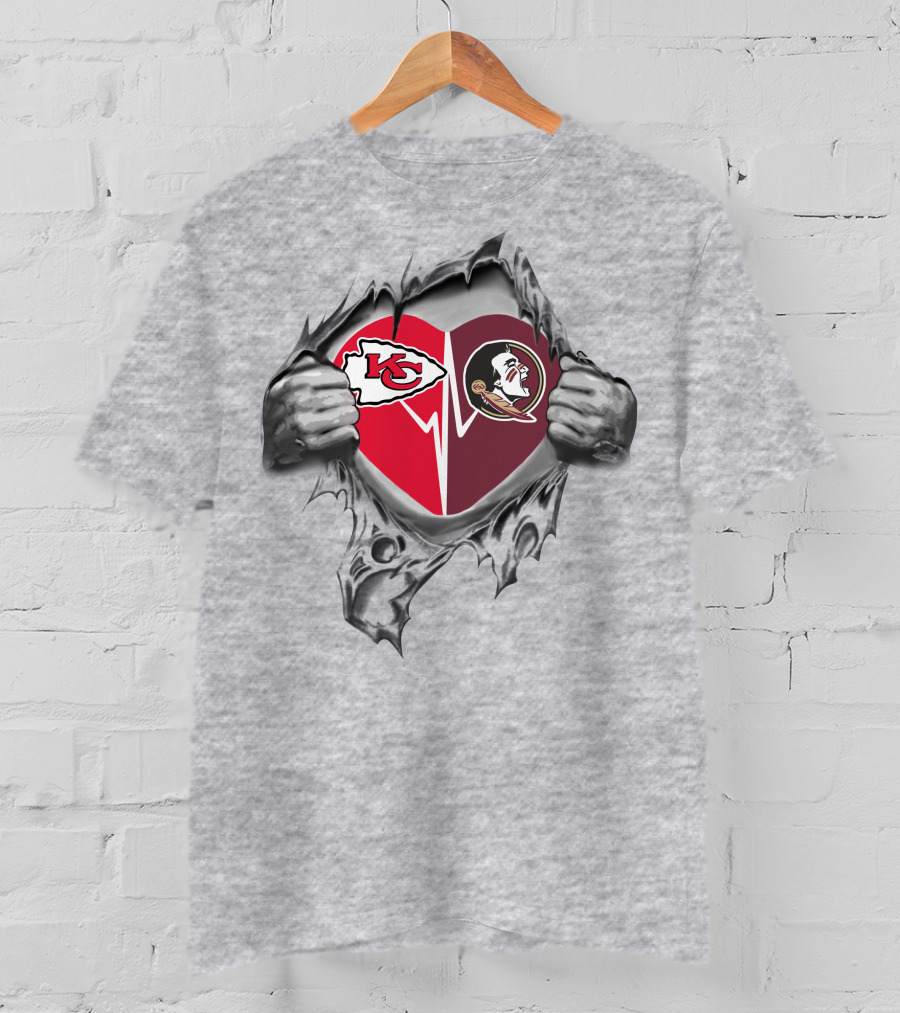 Kansas City Chiefs And Florida State Seminoles Heart T-Shirt