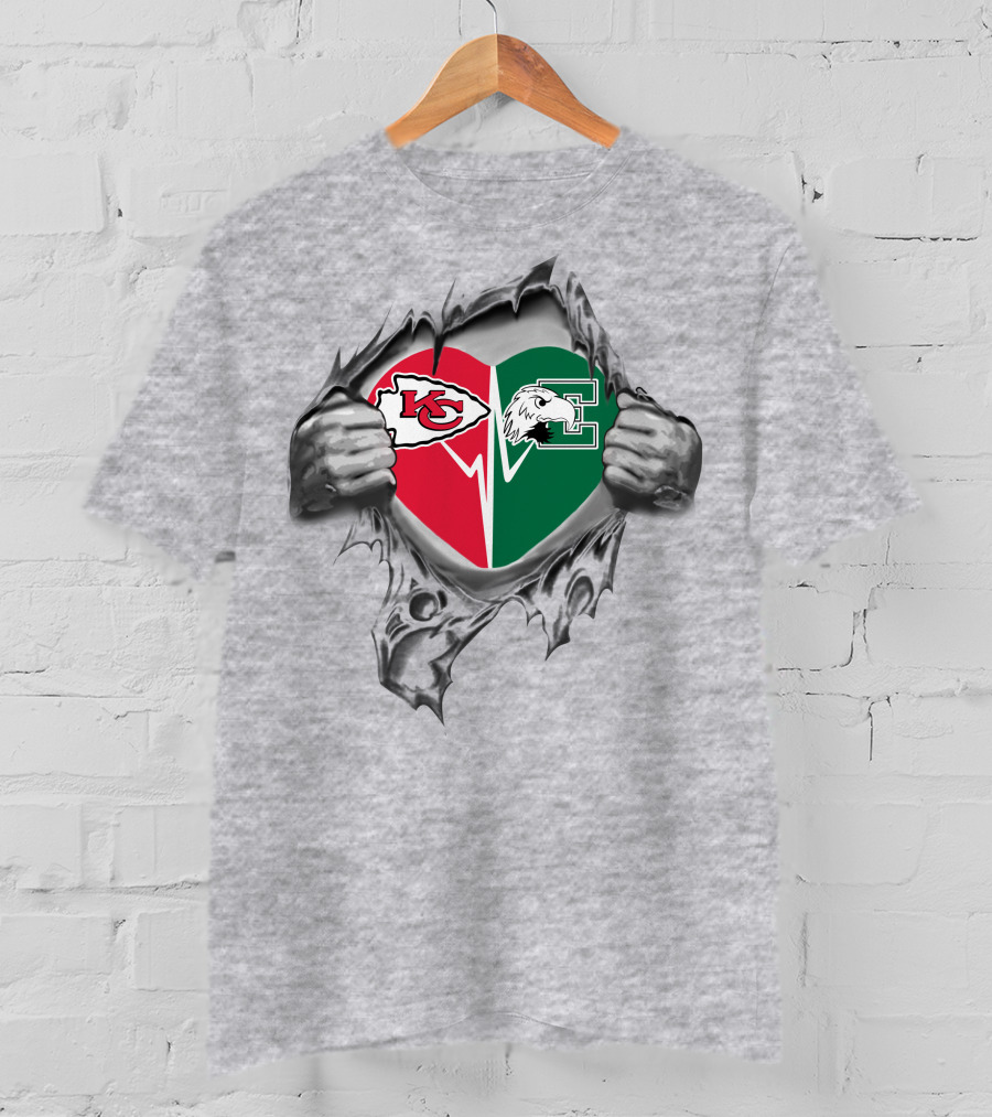 Chiefs Eastern Michigan Eagles Heart Symbol Split T-Shirt