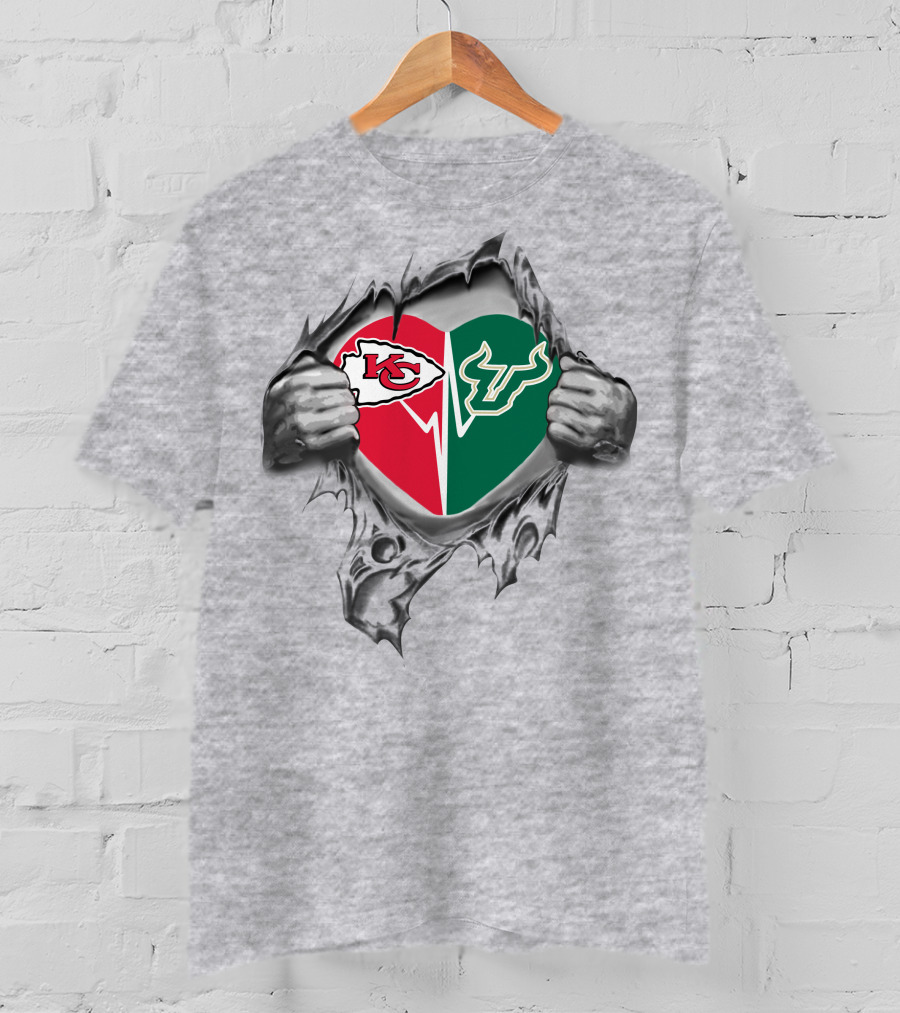Kansas City Chiefs And South Florida Bulls Heart T-Shirt