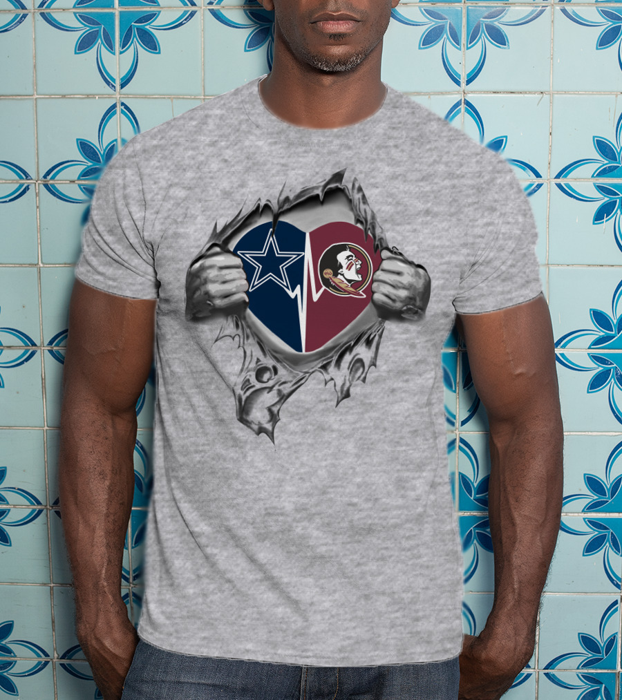 Cowboys Fsu Heart Dallas Stars And Florida State Seminoles T-Shirt