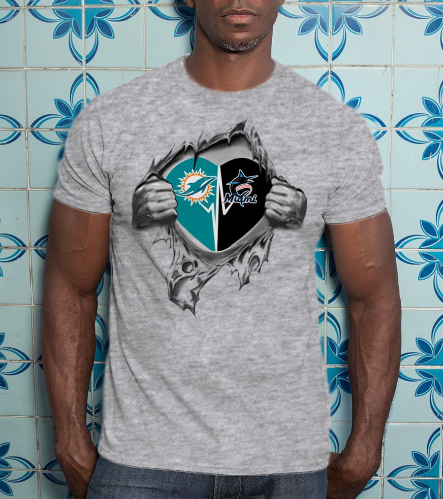Miami Dolphins Marlins Heart Torn Reveal T-Shirt