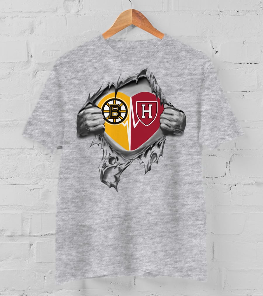 Bruins Harvard Crimson Heart Logo Emblem Fusion T-Shirt