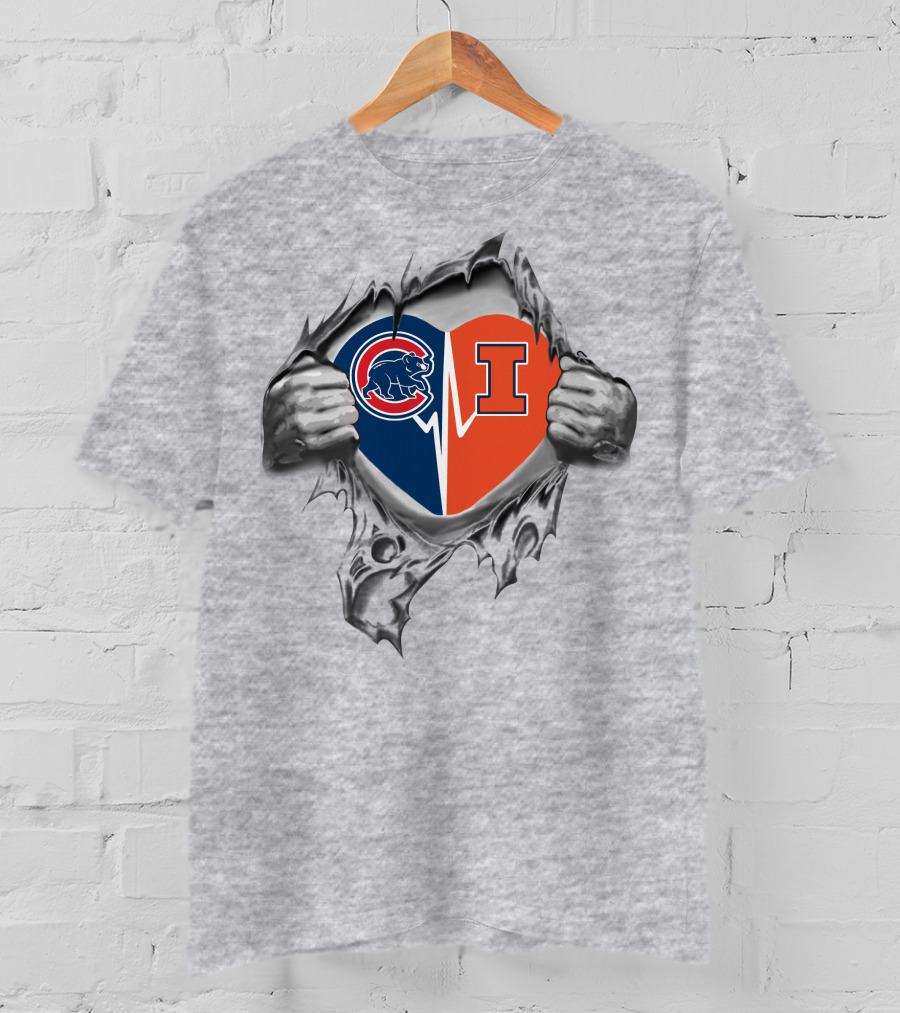 Cubs Illinois Fighting Illini Heart Logo Tear T-Shirt