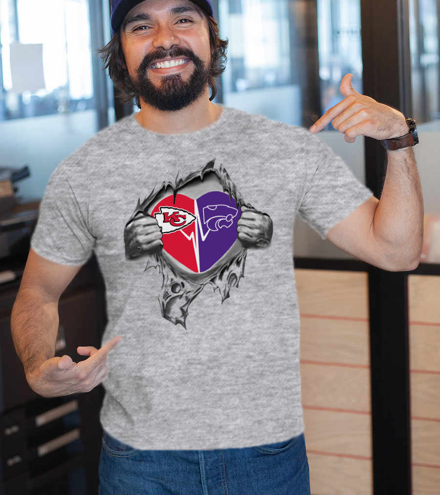 Kansas Chiefs Kansas State Wildcats Heart Logo Split T-Shirt