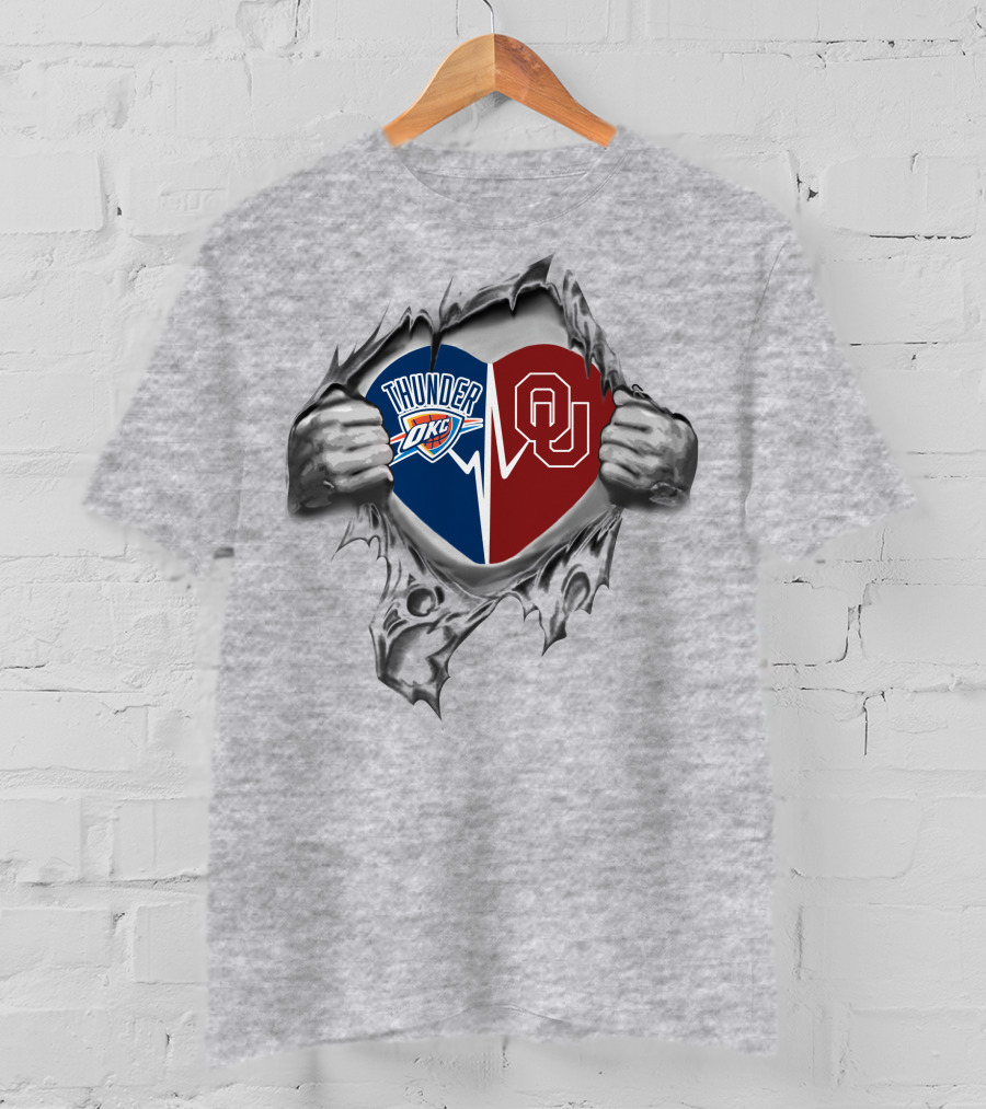 Okc Thunder Ou Heart Torn Open T-Shirt