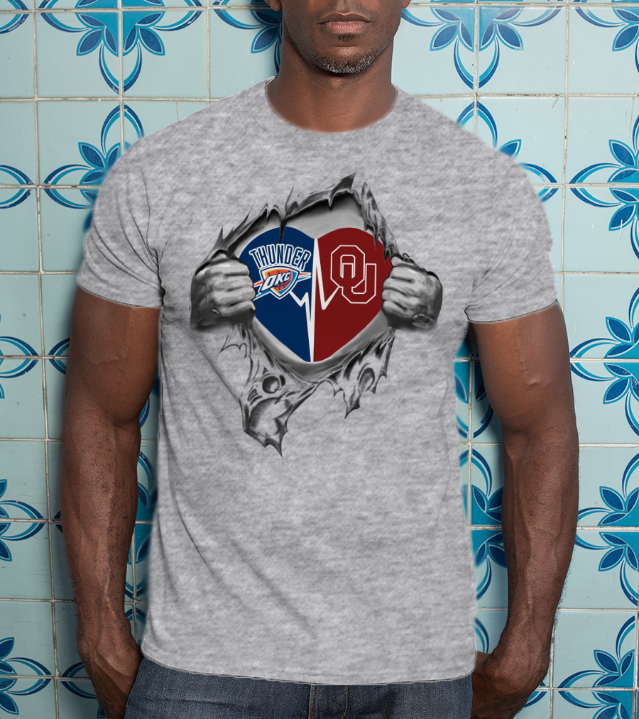 Okc Thunder Ou Heart Torn Open T-Shirt