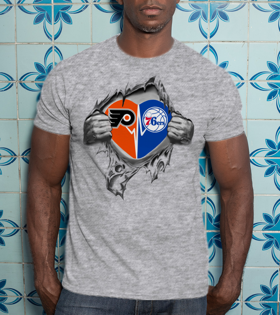 Philadelphia 76ers Flyers Heart Logo Split T-Shirt