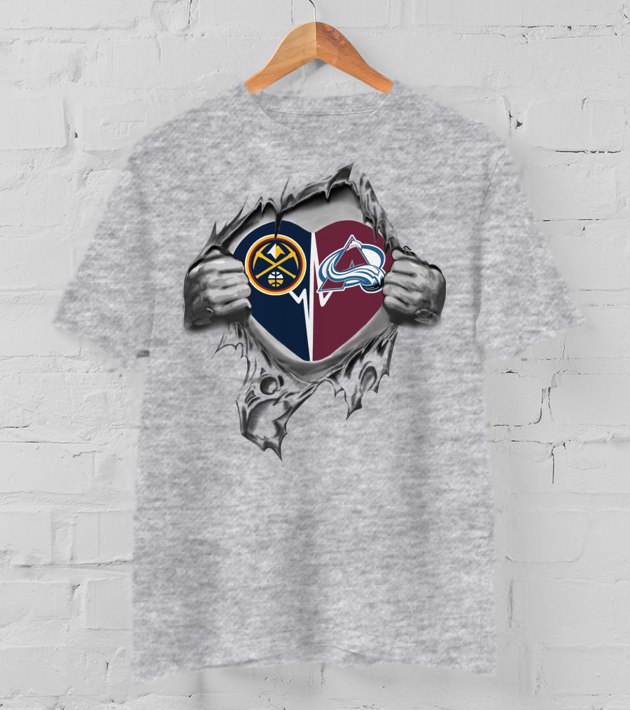 Nuggets Avalanche Heart Logo Tear T-Shirt