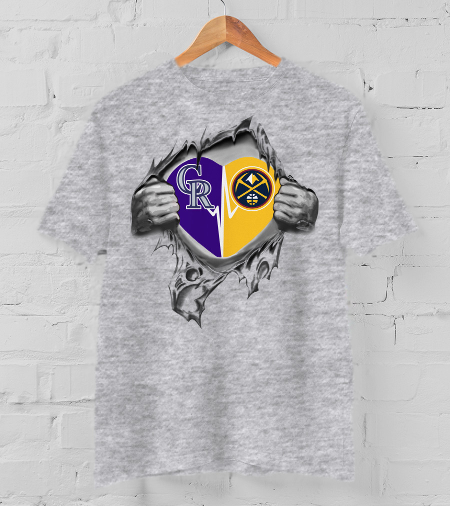 Rockies Nuggets Heart Logo With Torn Hands T-Shirt