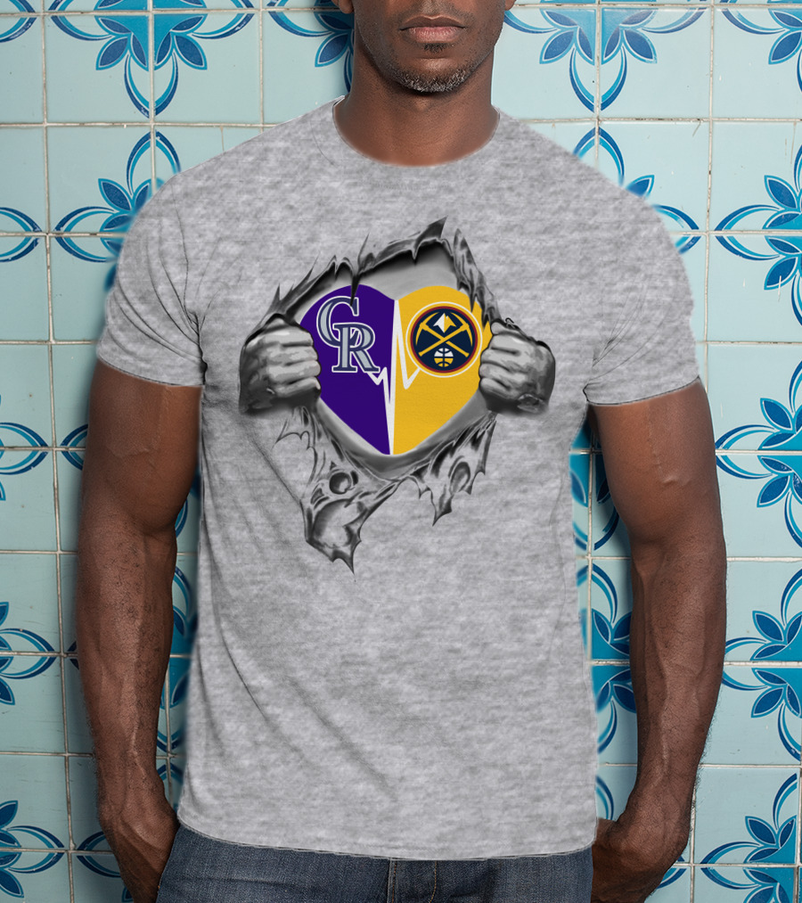 Rockies Nuggets Heart Logo With Torn Hands T-Shirt