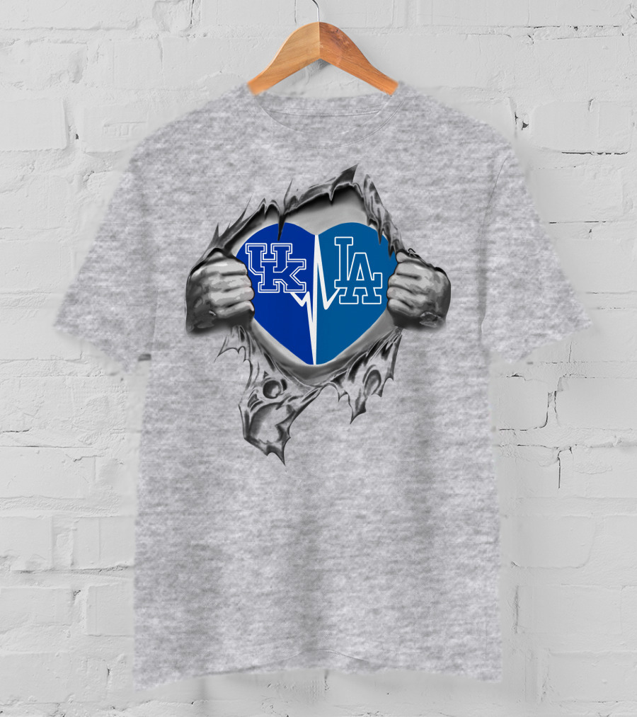 Dodgers Uk Heart La Uk Blue Logos T-Shirt